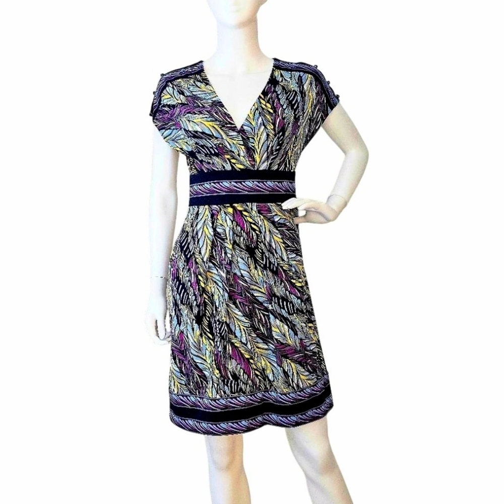 BCBGMAXAZRIA Women's Multicolor Print‎ Short Sleeve Dress. No Size. Ptp 15-17 in